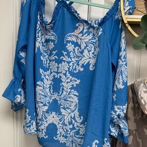 INC International Concepts Blue and White Blouse